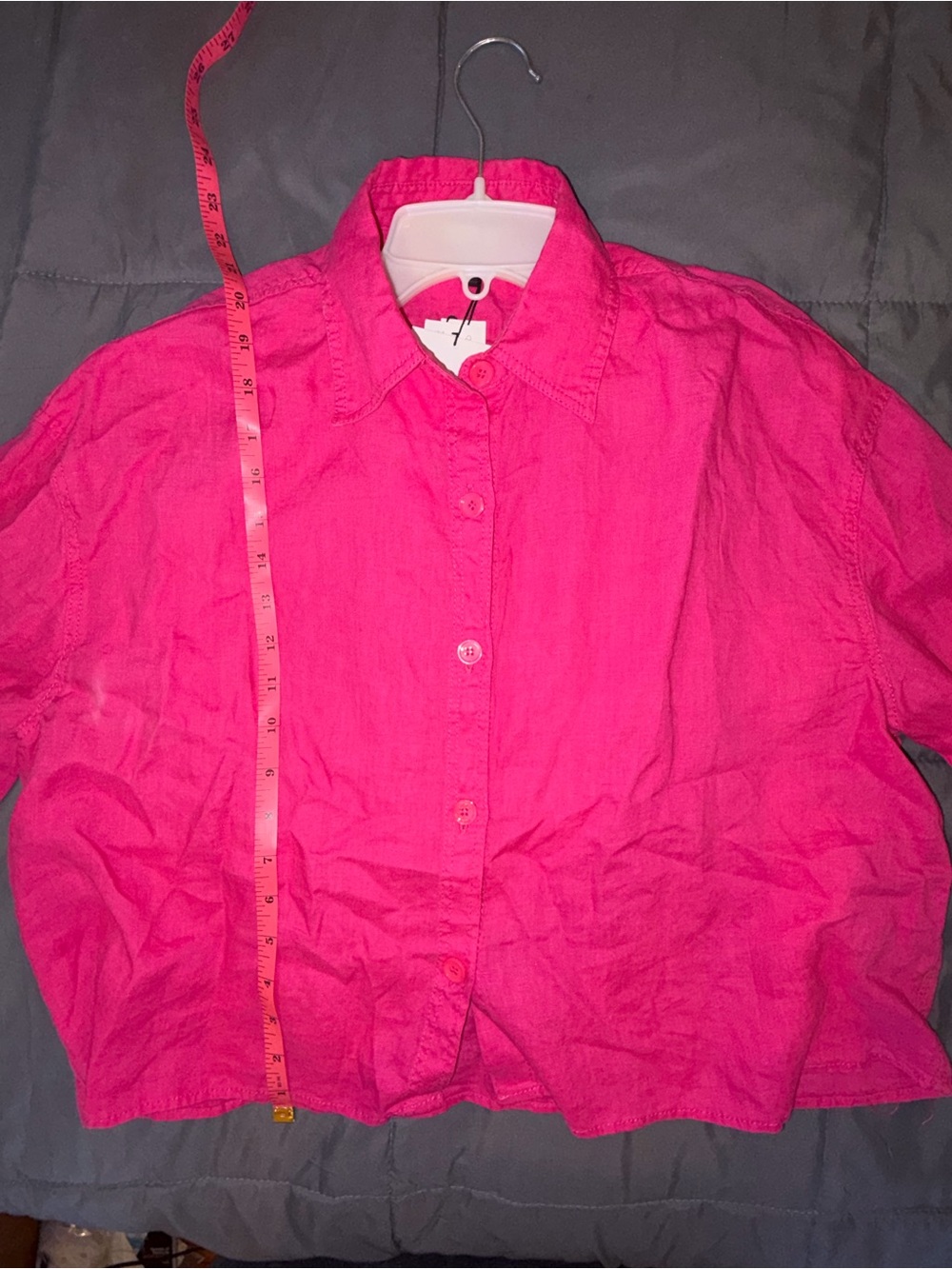 ZARA Fuchsia Pink 100% Linen Cropped Button Down Shirt NWT M - Picture 4 of 8